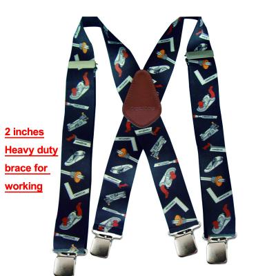 China X-back 2 Inches Wide Elastic Braces Suspender Heavy Duty 5 cm X-back Pants With Custom Design Printed For Working Gearwear for sale