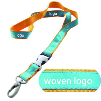 China Durable Double Layer Neck Lanyard With Custom Damask Woven Brand Logo Polyester Jacquard Woven Lanyard For Fair for sale