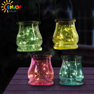 China Garden Slit Ball Glass Jar with Rope Handle Hanging Small Solar Garden Lights for Garden Park for sale