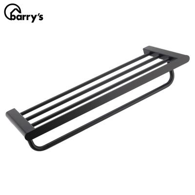 China Fashion Bathroom Stainless Steel Towel Rack 2-Layer Black Bathroom Shelf Hardware Pendant Towel Rack for sale