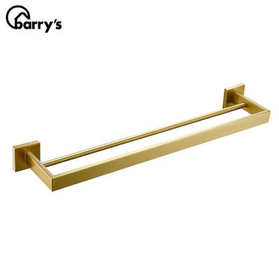 China Fashion Stainless Steel Towel Rack Double Bar Bathroom Hardware Bathroom Towel Rack Gold Brushed Towel Rack for sale