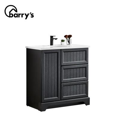 China Durable 32 Inch Black Bathroom Cabinet Vanity With Mirror And Artificial Stone Top for sale