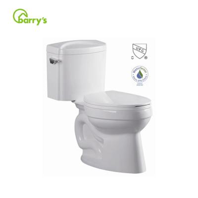 China Double-flow Chaozhou factory cheap two-piece toilet, UPC siphon lavatory flushing toilet for sale