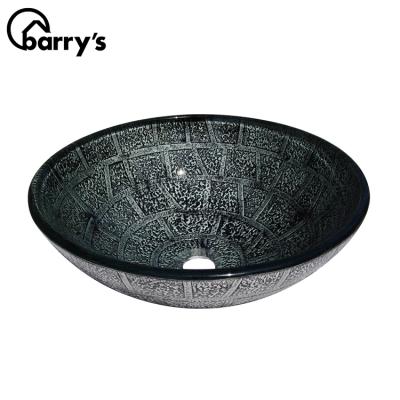 China Sample order support. Modern Bowl Shape Bathroom Vessel Tempered Sink Art Wash Black Glass Hand Basin for sale