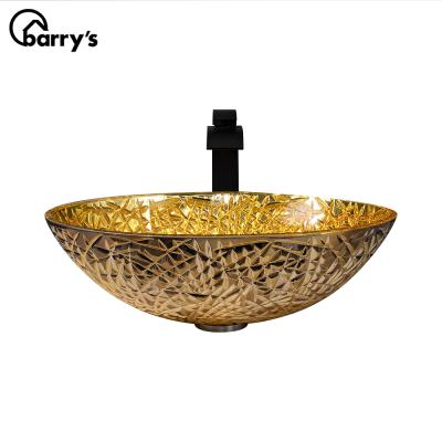 China Sample order support. Modern Hot New Design Clear Gold Clear Gold Bathroom Vanity Toilet Art Sink Glass Basin for sale