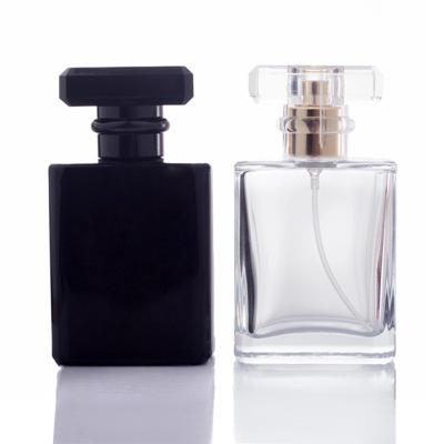 China Eco-friendly Rectangle 50ml Empty Perfume Dispenser Bottles 30ml 100ml Matte Black Perfume Refill Glass Spray Bottle for sale