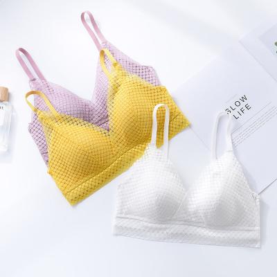 China Breathable Thin French Style Bralette Lace Up Girls Deep V Seamless Underwear Triangle Cup Women Wireless Soft Bra Lingerie for sale