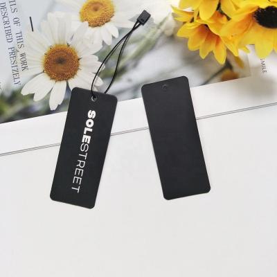 China Luxury Black Recyled Wholesale Price Tags For Clothing Label Printing Logo Clothes Hanger Tag With String for sale