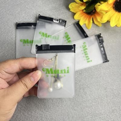 China Recyclable Wholesale Custom Jewelry Bag Clear Frosted Zipper Bag With Small Logo Jewelry Pouch For Earring Packaging for sale