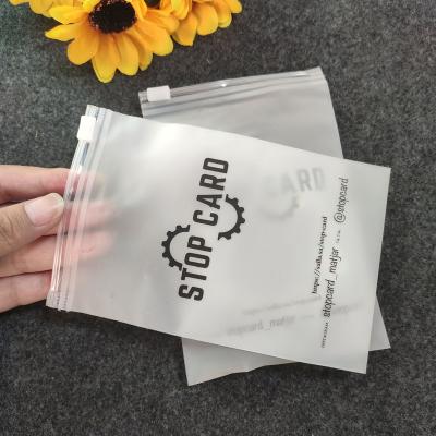 China Recycled Logo Printing Slide Frosted Biodegradable Poly Materials Zipper Plastic Zipper Bag Custom Clear T-shirt Apparel Zip Bag With Own Logo for sale