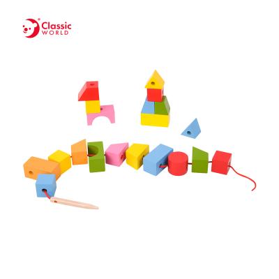 China Educational Toy 21 Pcs Bead Building Blocks Wooden Lacing Beads Set Toy Kids for sale