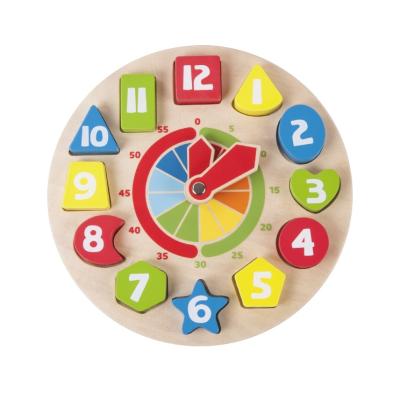 China Toy Montessori Educational Kids Toys 12 Number Digital Shape Sorting Blocks Wooden Clock Puzzle for sale