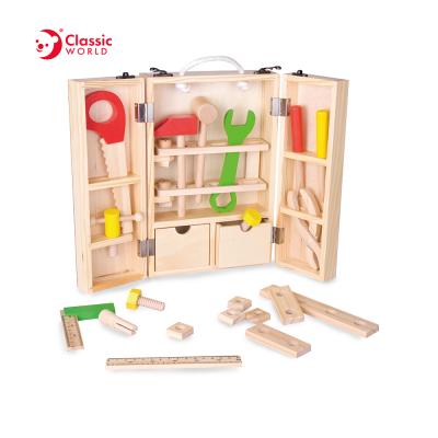 China Helps Children Learn To Identify Tools World Classic Kindergarten Study Pretend Play Foldable Carpenter Tools Set Wooden Toy Toolbox For Kids for sale