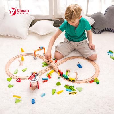 China Slot Toy Educational Role Pretend Play 75 Toy Train Set Wooden Slot Track Toys for sale