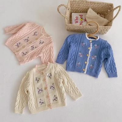 China Female Flowers Embroidered Jacket Infant Cotton Knitted Cardigan Anti-Shrinkage Children's Spring And Autumn Patterns Winter Baby Sweater for sale