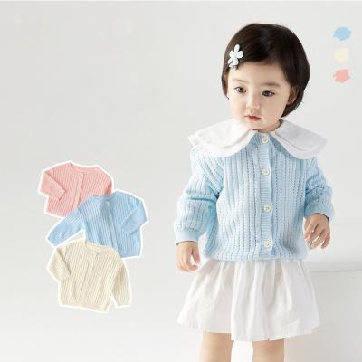 China Anti-shrink Spring and Korean Hollow Baby Sweater Summer Patterns Thin Round Neck Solid Color Infants and Toddlers 0-5 Years Cardigan for sale