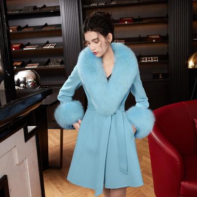 China Reversible Small Batch Apparel Custom Processing Long Real Fox Fur Collar Wool Ladies Coat Hidden Buckle Fashion Design Hand-sewn for sale