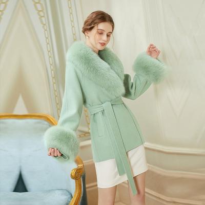 China Winter high fashion fox fur collar ladies coats handmade woolen coats Reversible wholesale woolen goodsReal short high fashion hidden buckle for sale