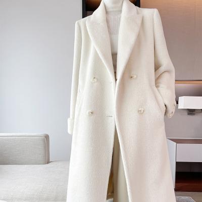 China Breathable made in china high quality real alpaca hair tie OEM white thickening plush sleeve cashmere coat new design belt one long for sale