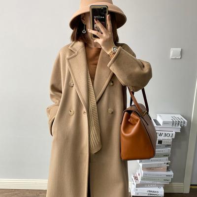 China Winter breathable high quality ladies design fashion cashmere coat long solid color wool and warm lacing blended European commuter for sale