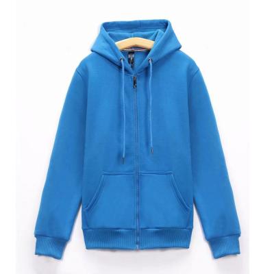 China Autumn Winter Customized High Quality Viable Rib Cuff Zipper Up Men's Blue Hoodie for sale