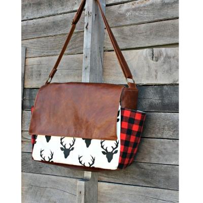 China High Quality New Arrivals Deer Prints Diaper Laptop Bag Cross - Body Buffalo Plaid Leather Messenger Bag for sale