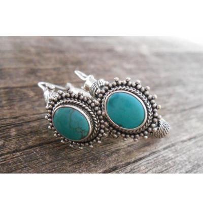 China CLASSIC Simplistic Chic Western Jewelry Hoop Earrings Turquoise Circle Bohemian Earrings Statement Earrings for sale