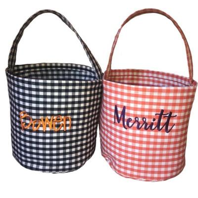 China Wholesale Trick or Treat Gingham Tote Bag Black Orange Monogrammed Halloween Canvas Halloween Candy Large Buckets for sale