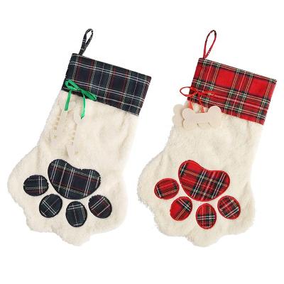 China Wholesale Check Customized Dog Paw Cat Paw Christmas Stockings Buffalo Cotton Dog Stockings for sale