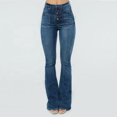 China Breathable Ladies Fit Retro Pants Female Pants Plus Size Bell Bottom Pants Button Up Mid Waist Flare Jeans for sale