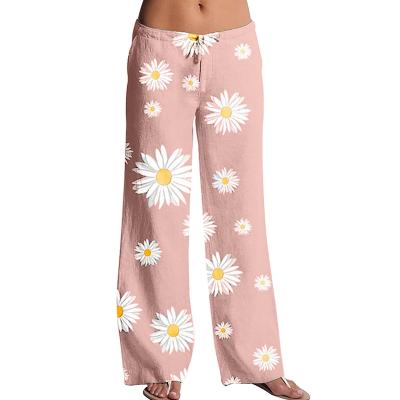 China New Breathable Women's Wide Leg Pants Straight Type Pants Loose Trousers Daisy Print Pants for sale