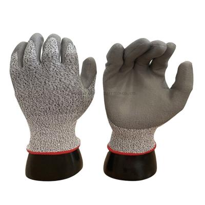 China Durable Wholesale High Quality Gray Anti Cut Protective PU Coating HPPE Safety Working Gloves for sale