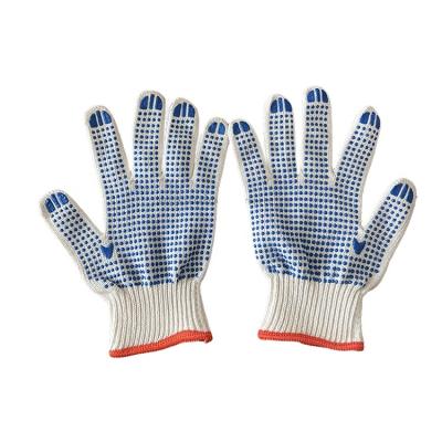 China Industrial Protective Safety Knitted 10 Per Gauge Durable Working Blue PVC Dots Cotton Gloves for sale