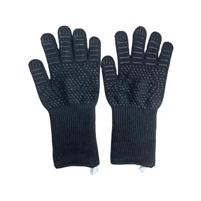 China Durable Safety Household Kitchen Protective Black Ovens Use Heat Resistant Knitted Custom BBQ Gloves for sale