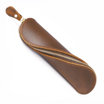 China Horse Leather Waterproof Shockproof Dustproof Crazy Pen With PU Leather Pouch Bag Gift For Father Pencil Stationery Bags for sale