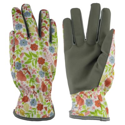 China Gray Synthetic Leather One Size Garden Work Women Floral Printing Gardening Gloves New for sale