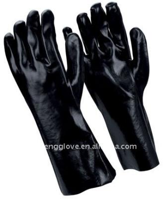 China Smooth Finish 30cm Black PVC Coated Glove, PVC Safety Glove, Protective Glove for sale