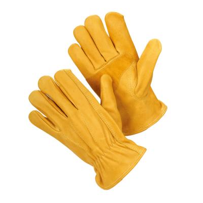 China Simple Yellow Pig Grain Leather Driver Safety Driving Gloves for sale