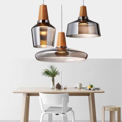 China Modern Glass Lampshade Wooden Pendant Light Bar Dining Loft Industrial 15-16P Pendant Lamp(WH-GP-162) for sale