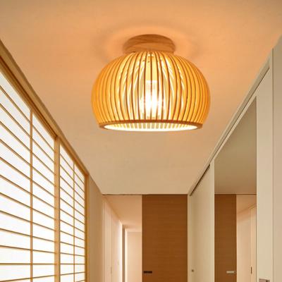 China Modern Wood Birdcage E27 Ceiling Lights Nordic Home Deco Bamboo Weaving Wooden Ceiling Lamp(WH-WA-53) for sale