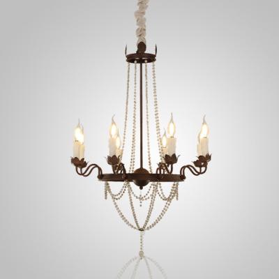 China Iron farmhouse chandelier with white wood bead (WH-CI-26) for sale