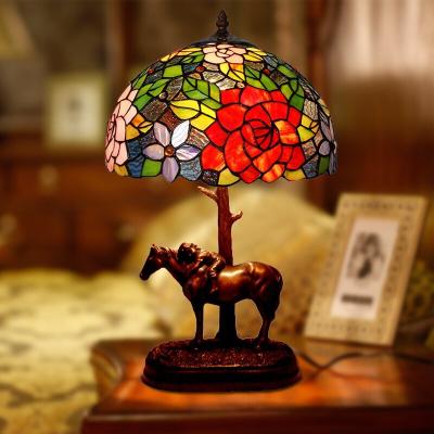 China Stained Glass Flower Resin Horse Luxury Bedroom Bedside Garden Table Lamps(WH-TTB-11) for sale