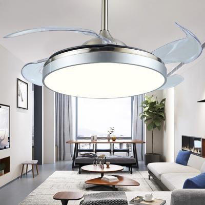 China Ceiling fan lamp remote control dimming modern invisible acrylic leaf ceiling fan lamp(WH-VLL-05) for sale