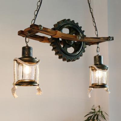 China American Design Glass Chandelier Retro Cafe Wooden Lamp Gear Industrial rectangle chandelier(WH-VP-71) for sale