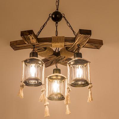 China Industrial Wood chandelier Retro Hemp Rope Restaurant Barber Clothing Store hotel lobby chandelier(WH-VP-125) for sale