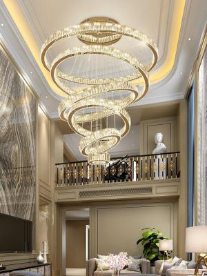 China Luxury Staircase Crystal Chandelier Large Modern Rings silver chandeliers(WH-NC-49) for sale