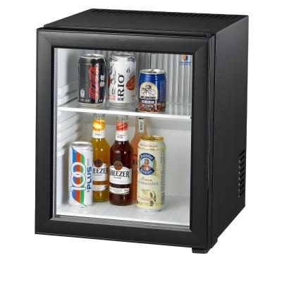 China Absorption 30l Mini Bar Fridge Door Small Hotel Minibar Glass Fridge Compact Refrigerators Mini Nevera for sale