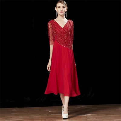 China Viable Formal Elegantly Red Dubai Prom Dress 2022 V-Neck Night Dress Evening Party Prom Dress Dubai Prom Dress for sale