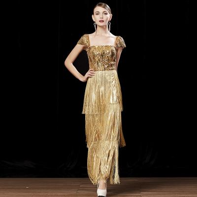 China Sexy Anti-Static Sequined Gold Sequin Fringe Tassel Women Prom Party Dress Indian Prom Dresses for sale