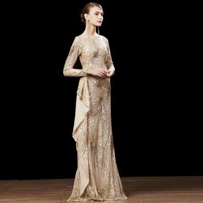 China Long Sleeve Sequin Gold Women Dresses Evening Dresses Anti-Static Formal Treat Party for sale